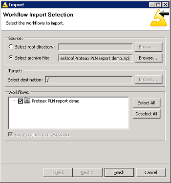[Image: Importing a downloaded workflow ZIP file.]