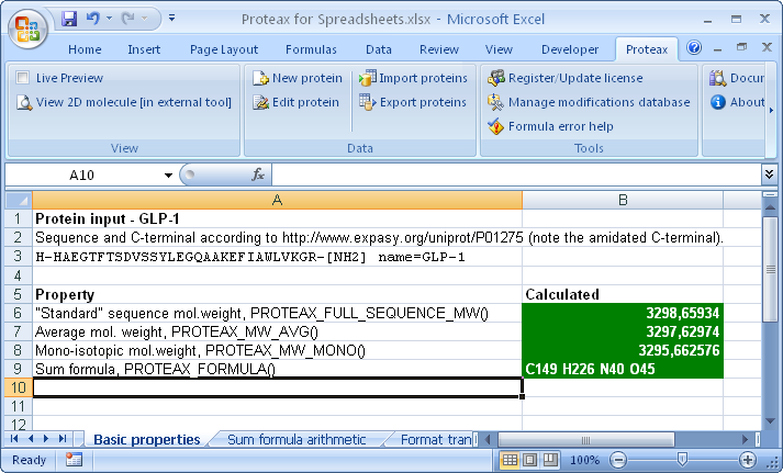 [Image: Proteax for Spreadsheets in Excel 2007.]