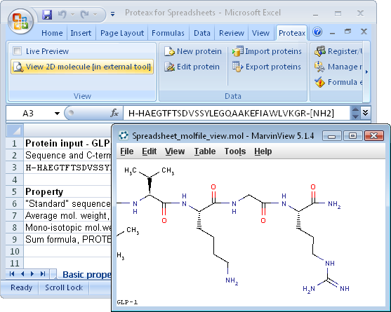 [Image: Viewing 2D chemical structure in Excel 2007.]